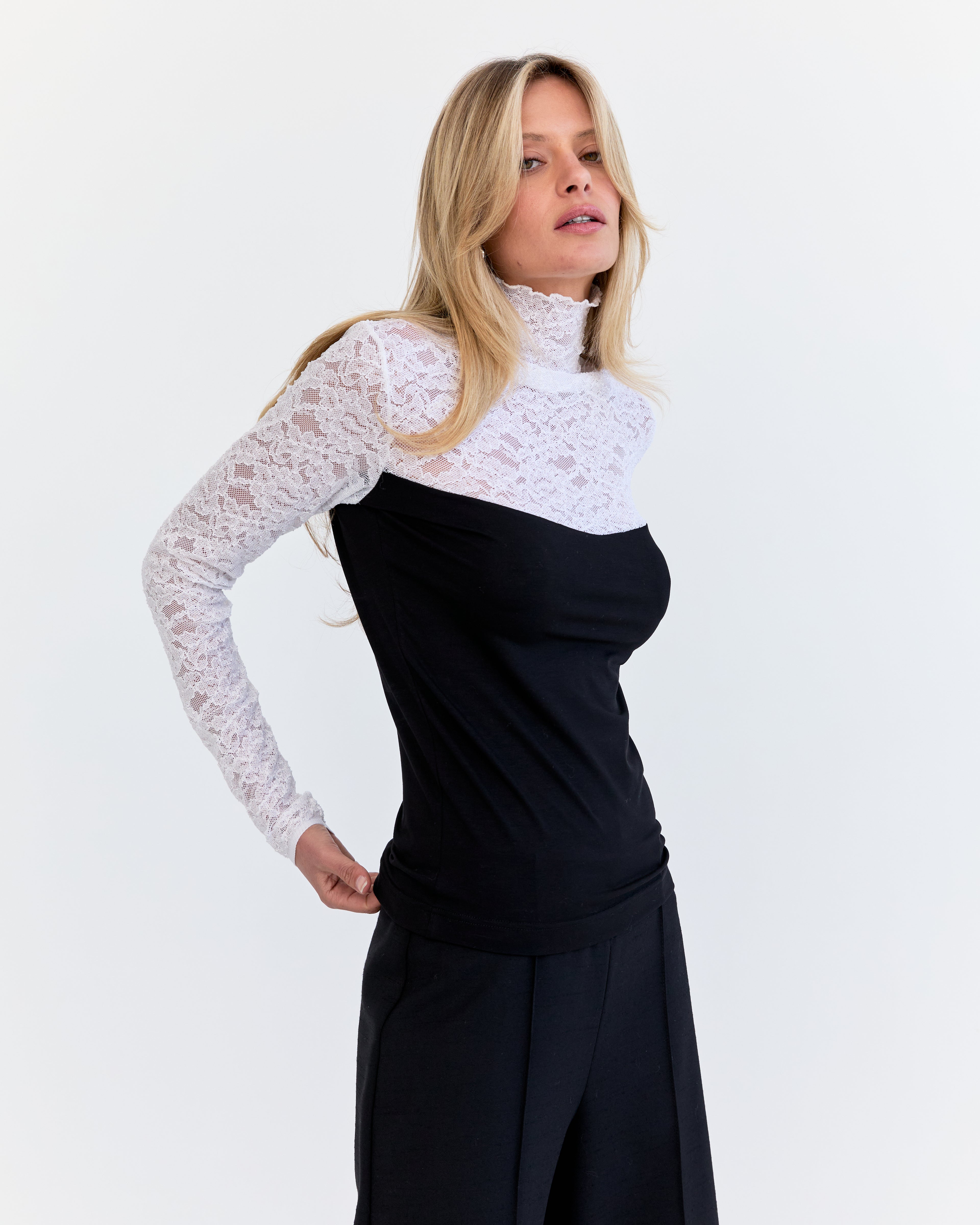 Amelie Lace Jersey Skive - Black & White