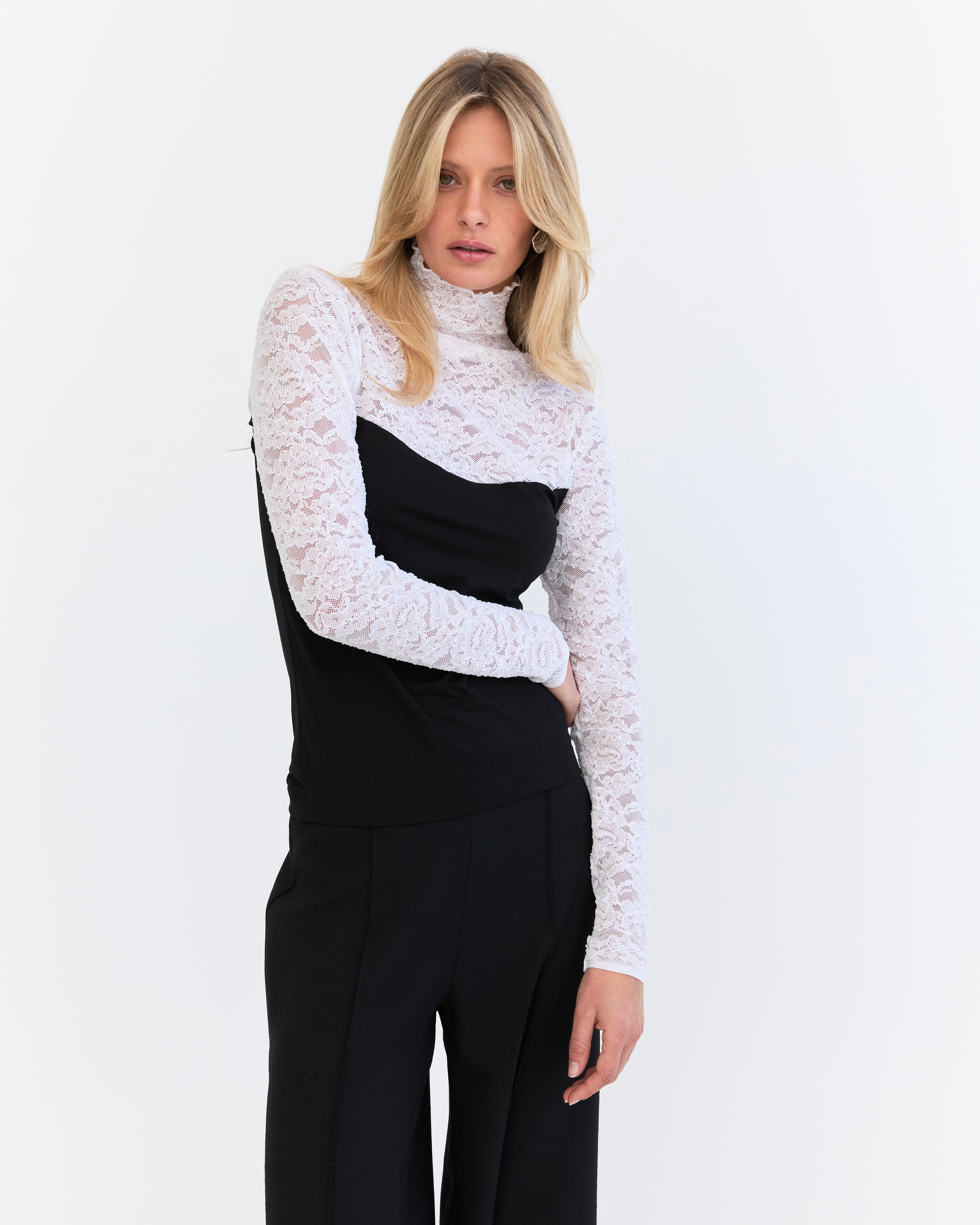 Amelie Lace Jersey Skive - Black & White
