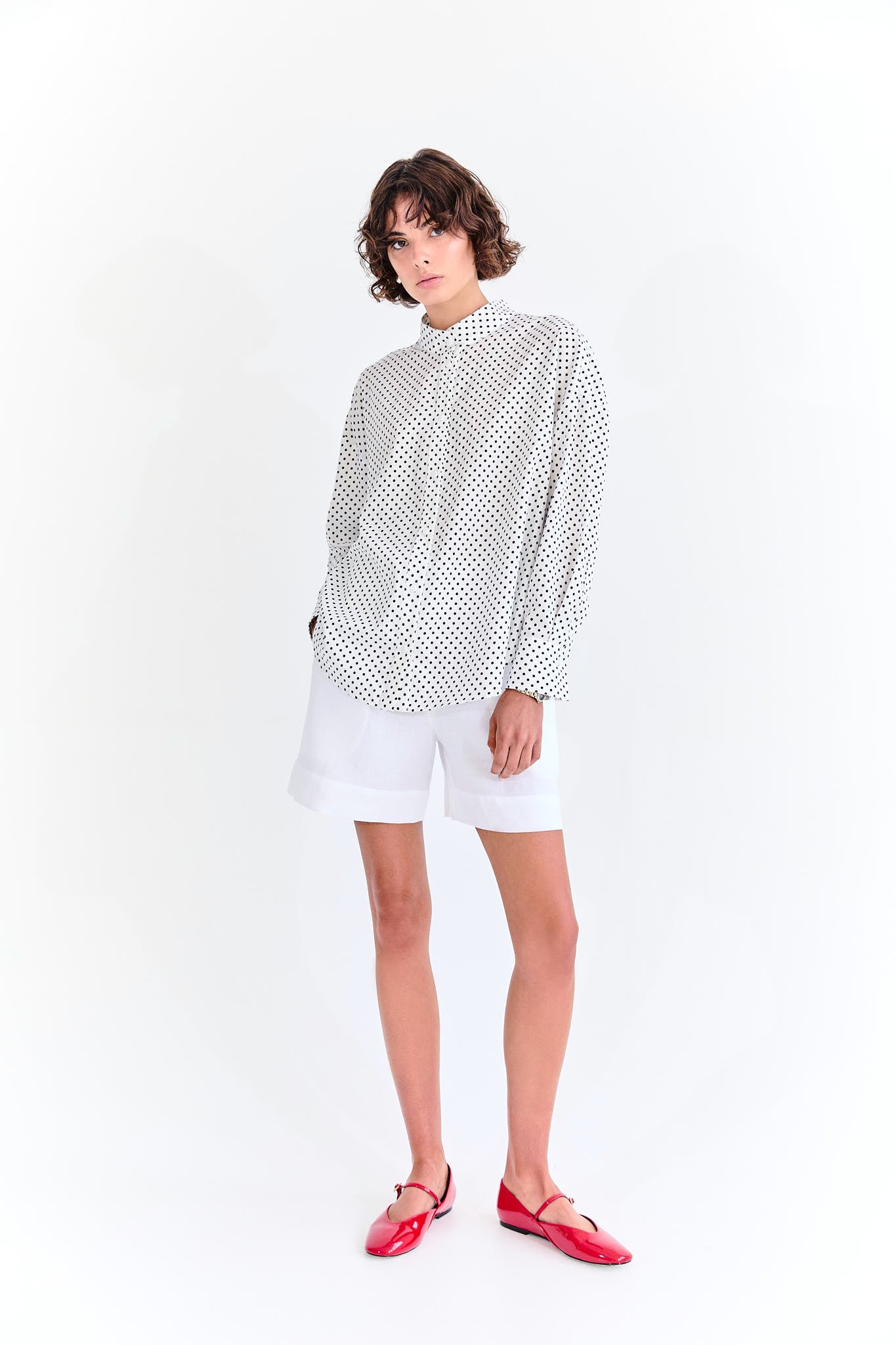 Jacqueline Shirt - Navy Polka Dot