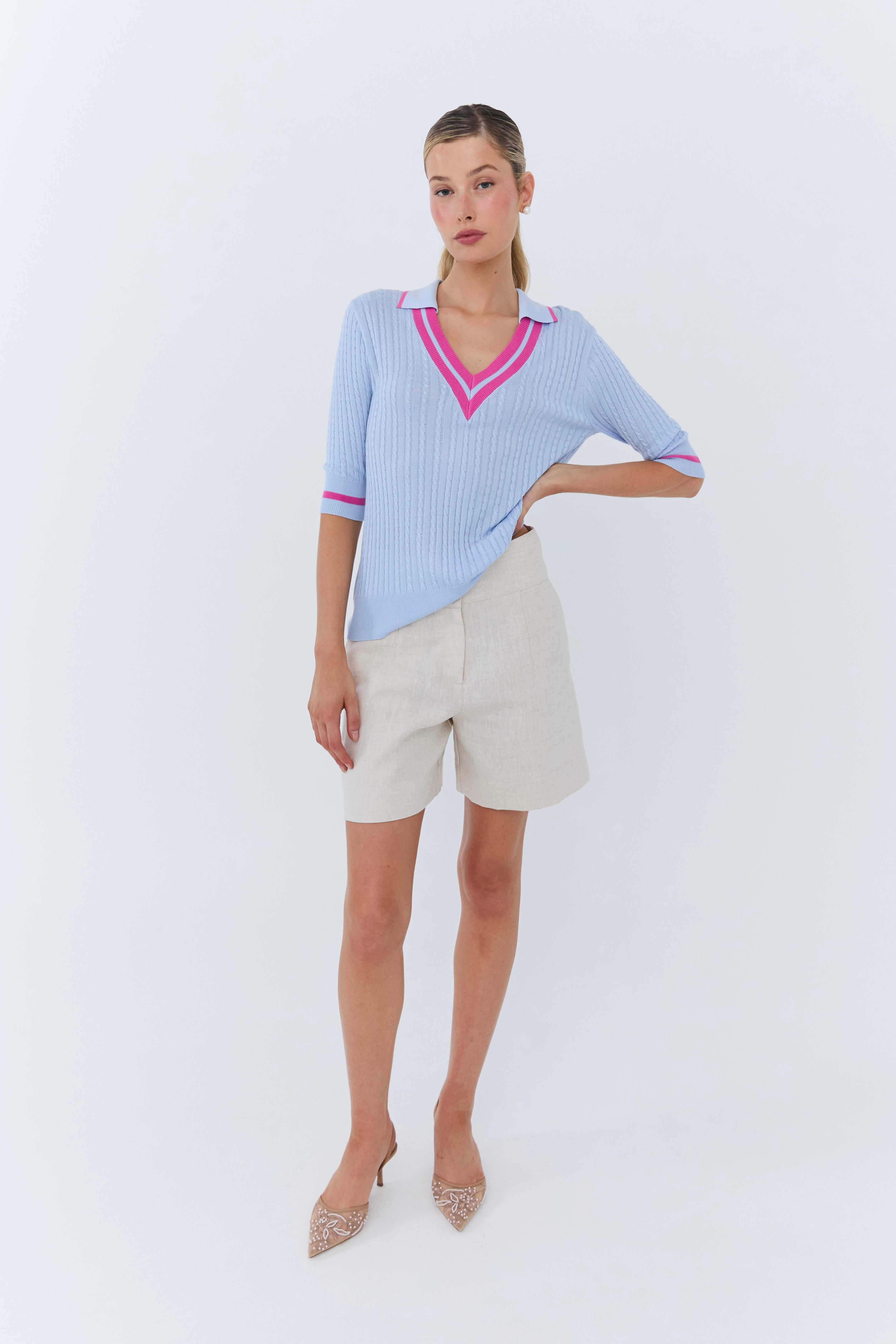 Michèle Polo Knit - Sky Blue