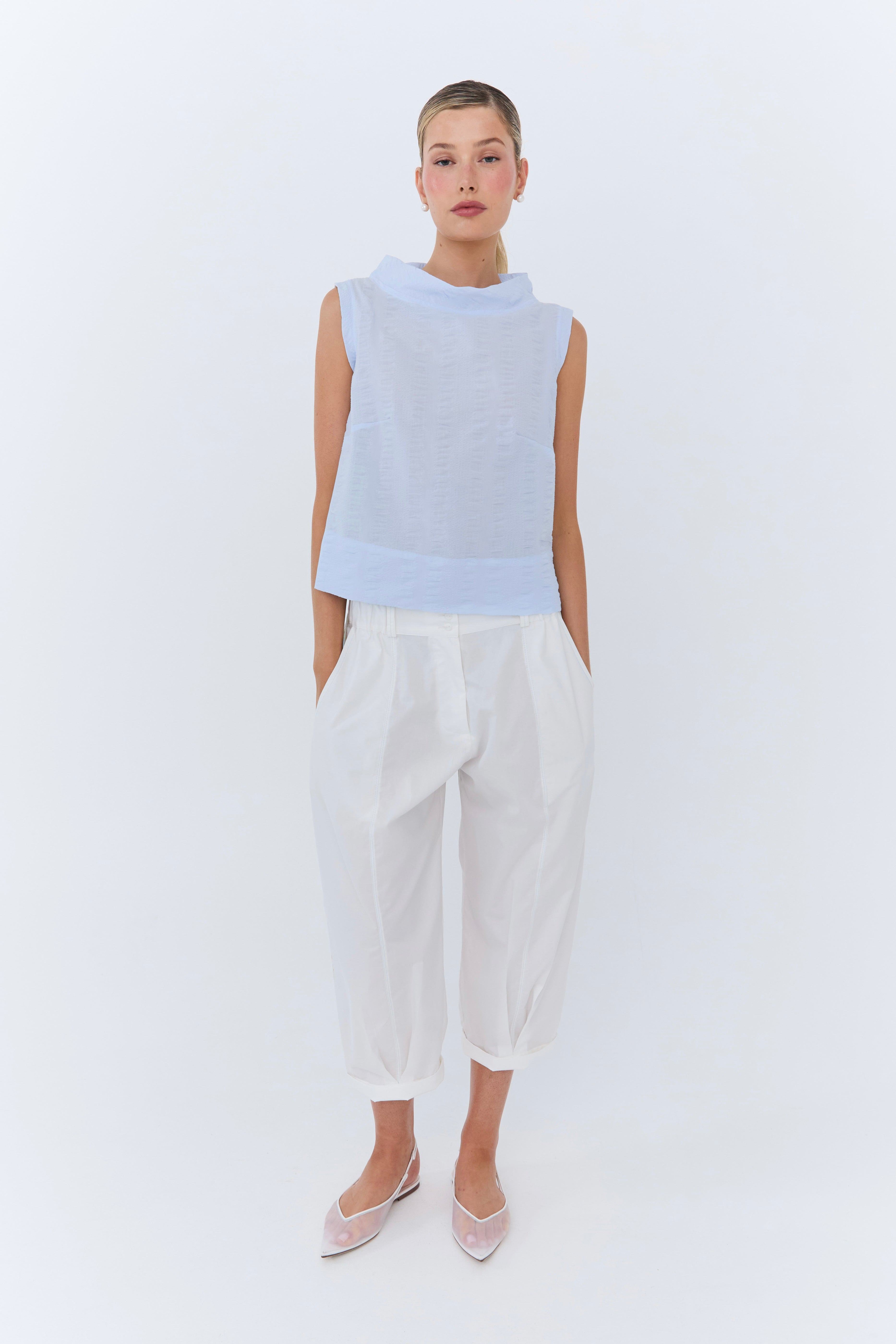 Vivian Top - Sky Blue Seersucker