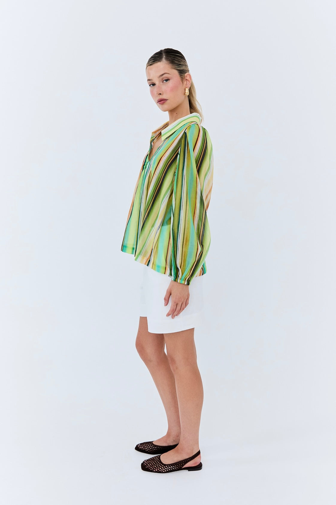 Jolie Blouse - Green Resort Stripe