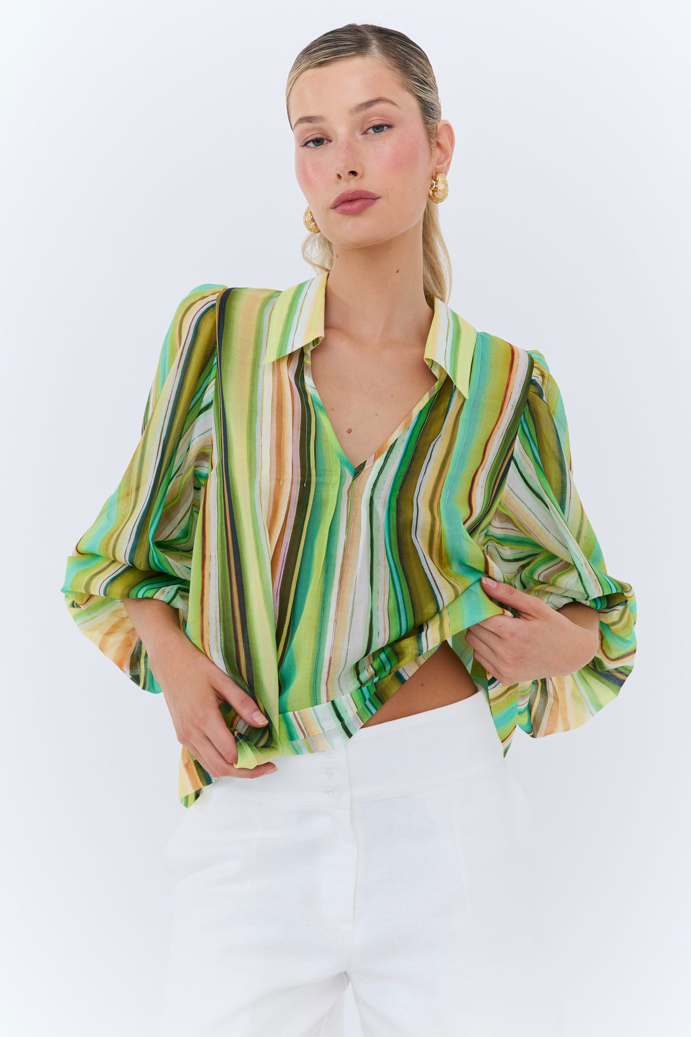 Jolie Blouse - Green Resort Stripe