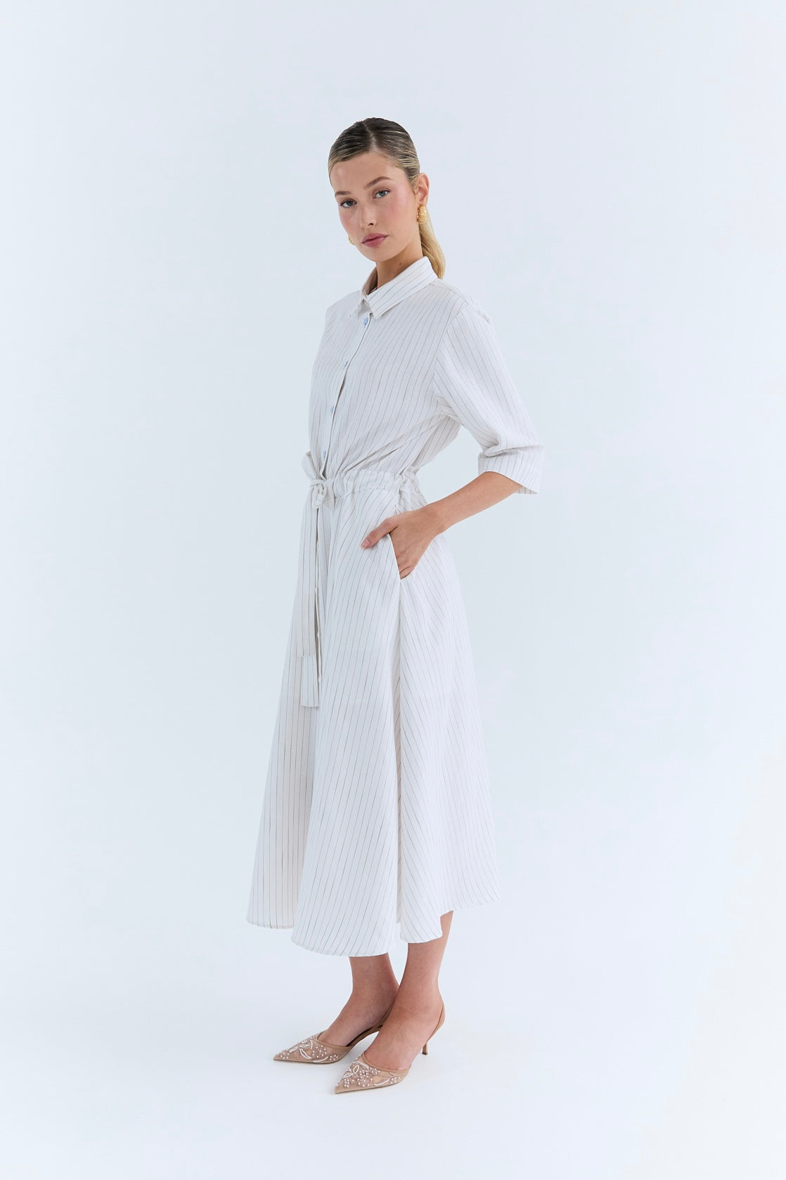 Nicole Dress - Linen Stripe
