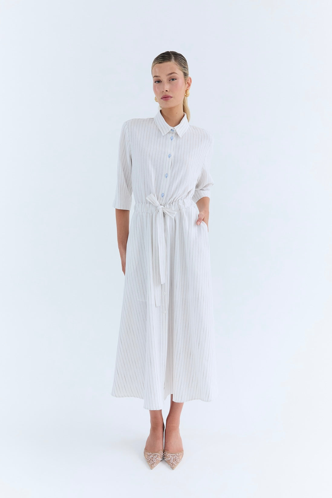 Nicole Dress - Linen Stripe
