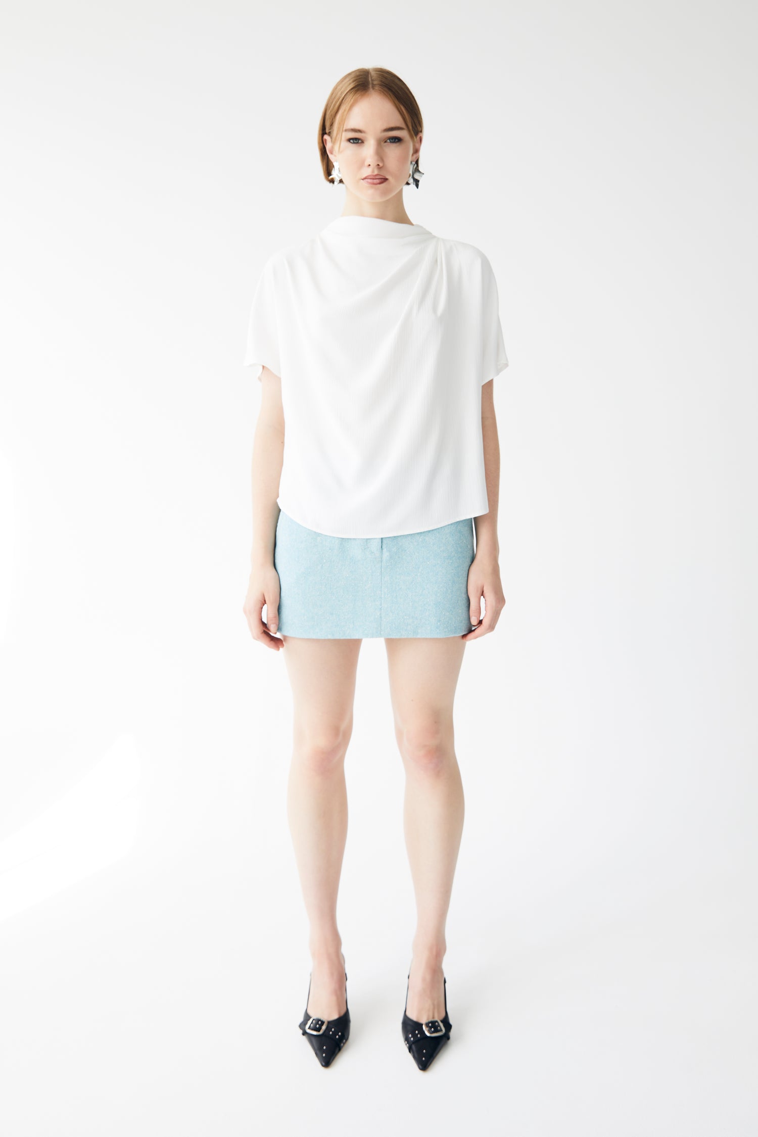 Mica Mini Skirt - Aqua Tweed