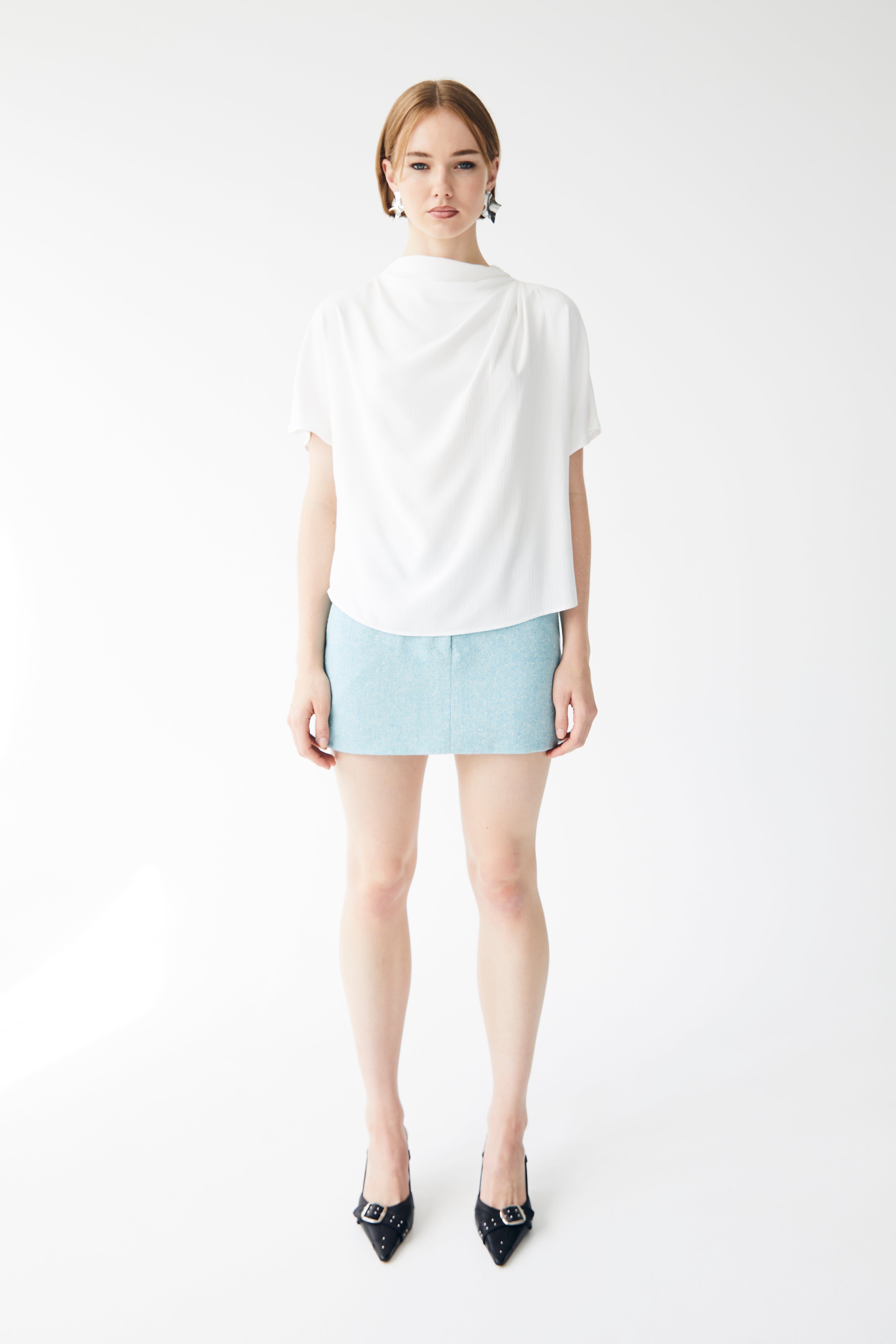Mica Mini Skirt - Aqua Tweed