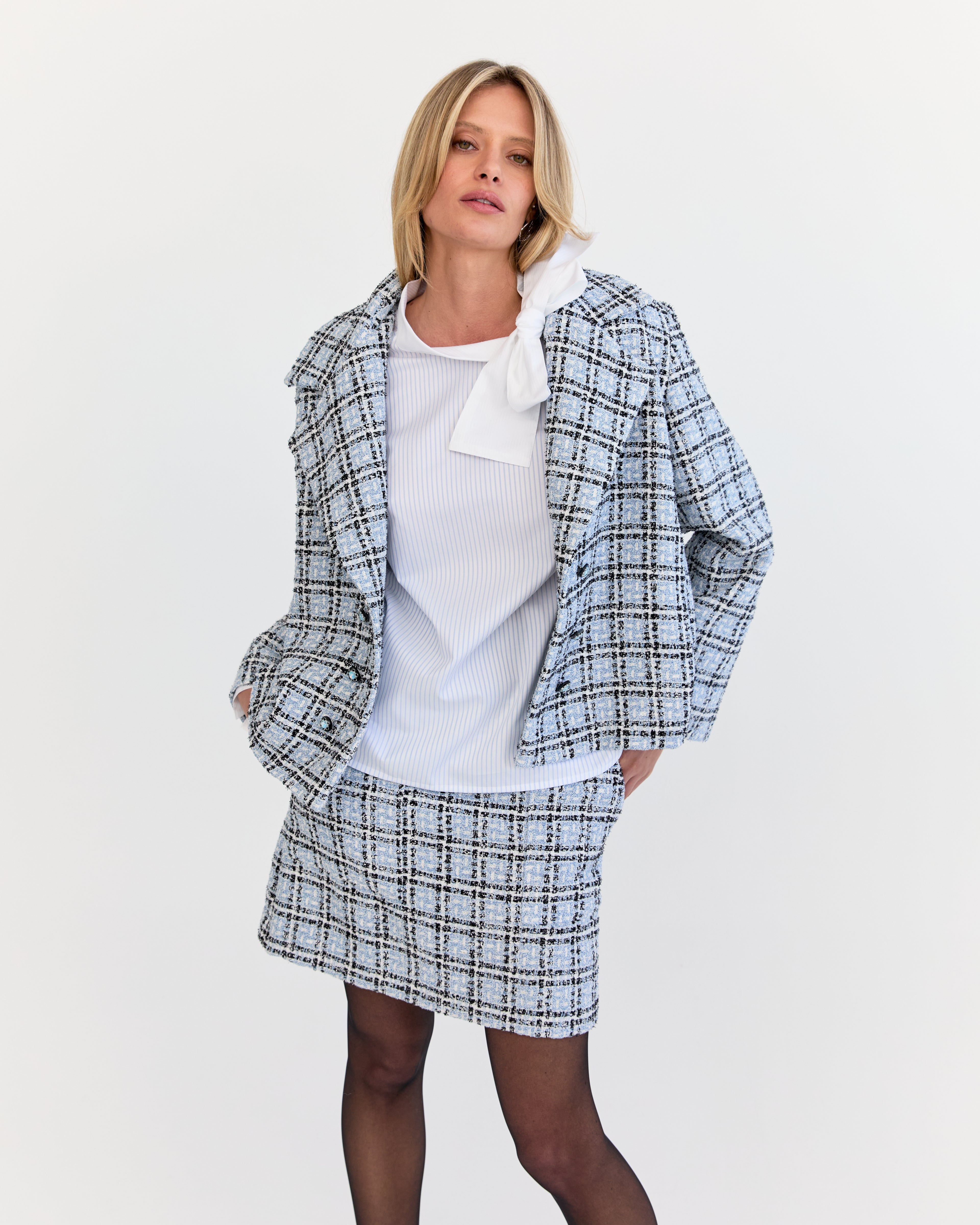 Ariane Tweed Jacket - Blue Plaid