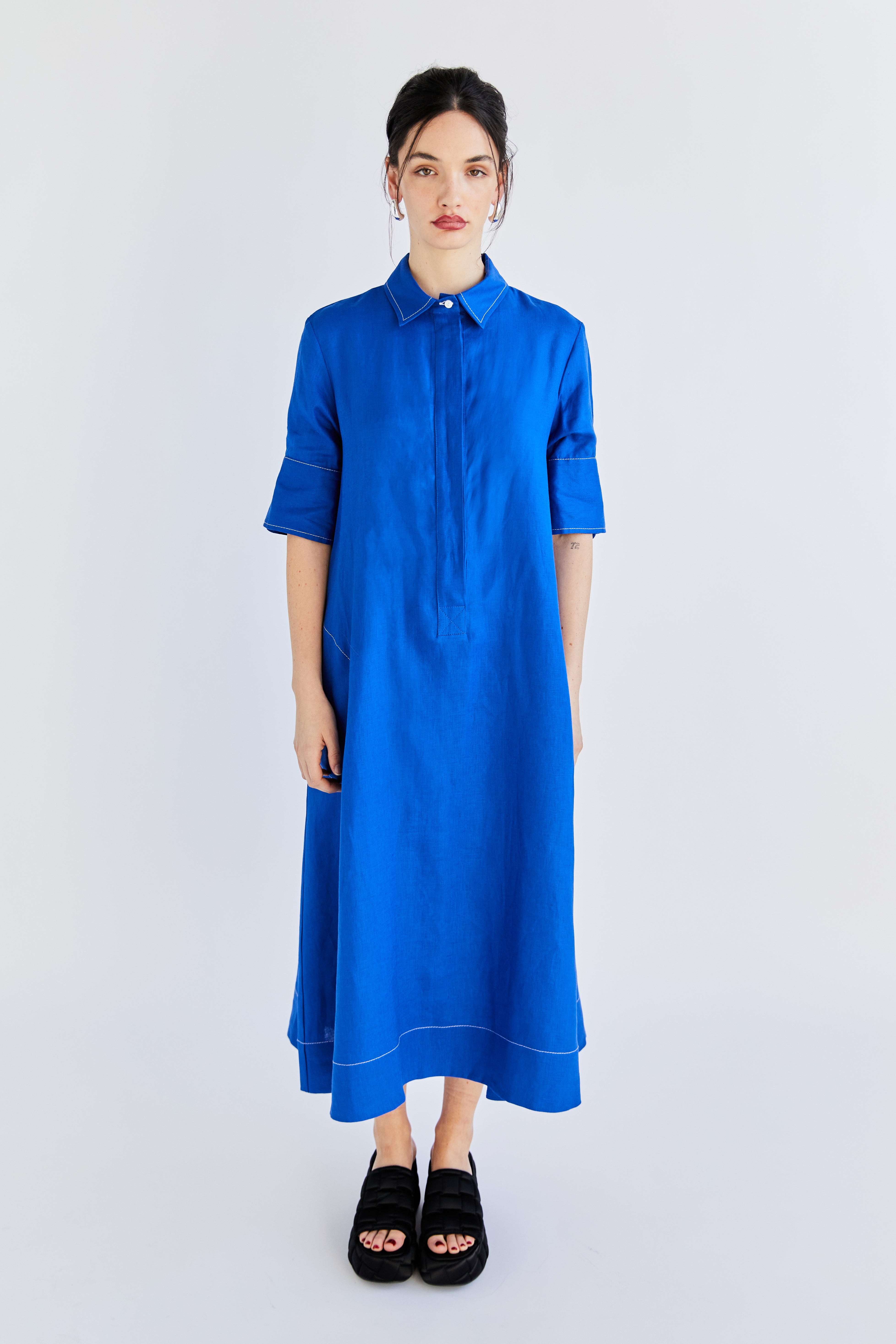 English Dress - Cobalt Linen