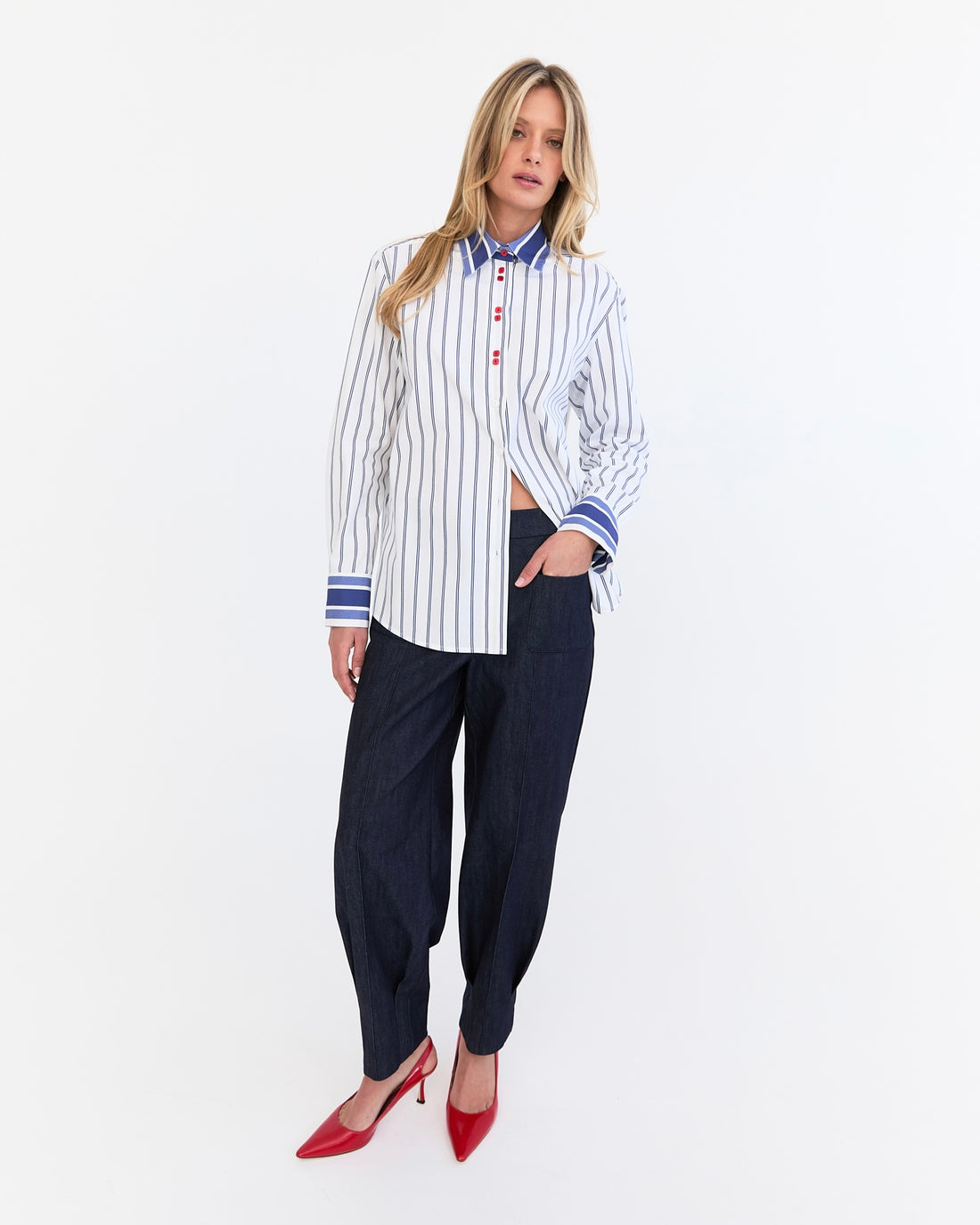 Genevieve Barrel Leg Jean - Navy Denim