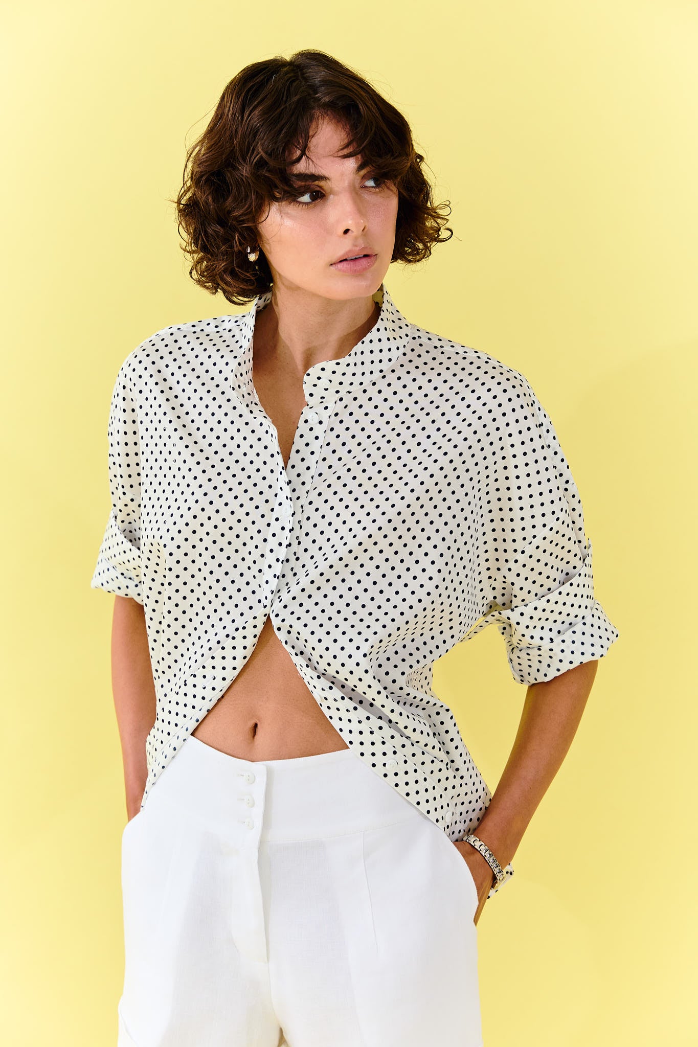 Jacqueline Shirt - Navy Polka Dot