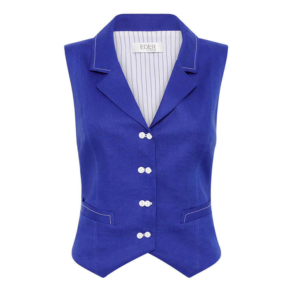 Camille Vest - Cobalt Linen
