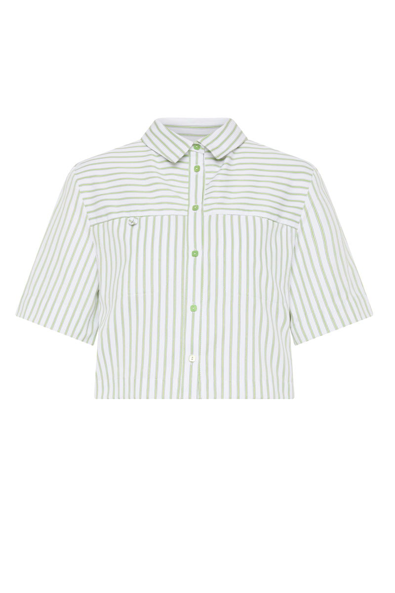 Lola Crop Shirt - Pistachio Stripe