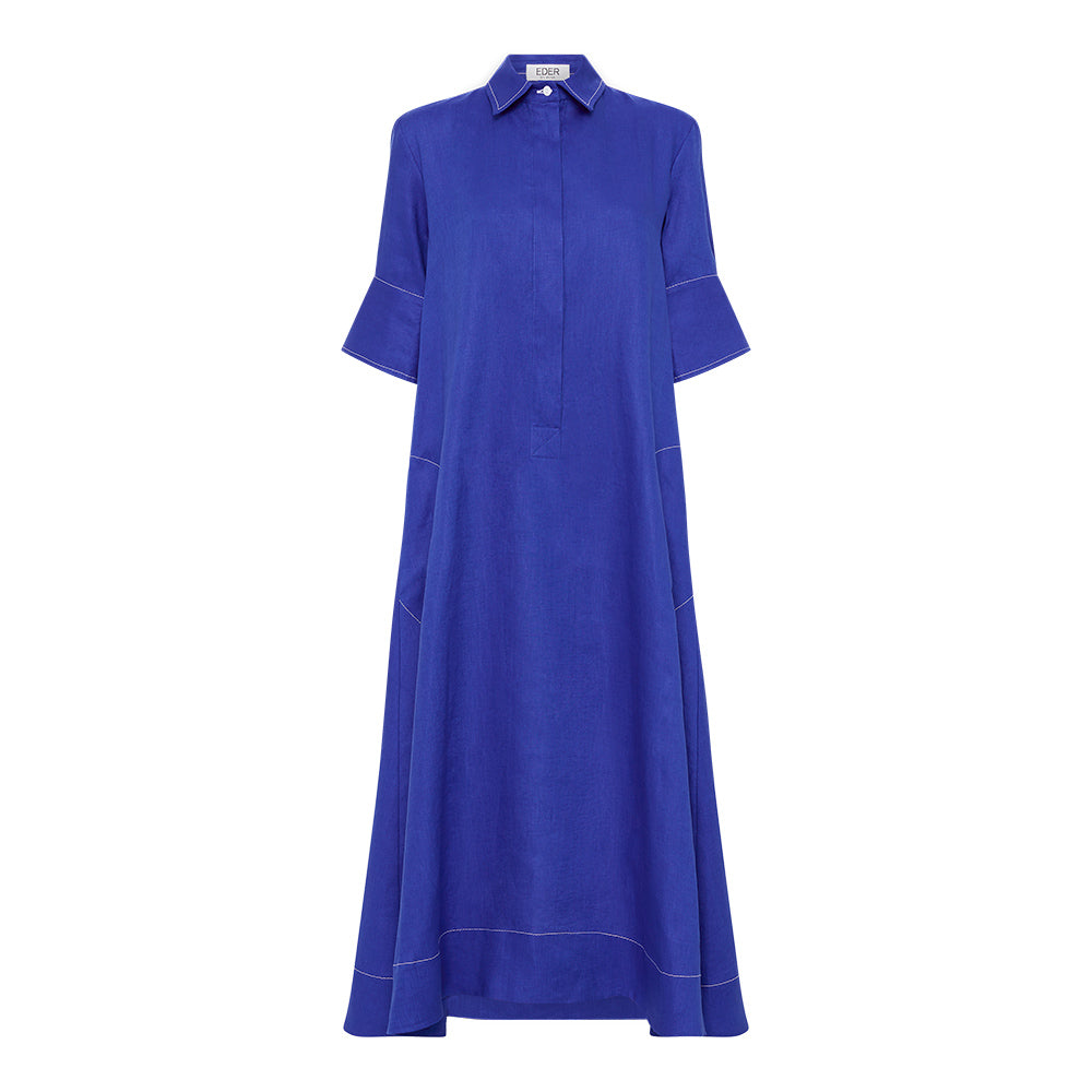 English Dress - Cobalt Linen