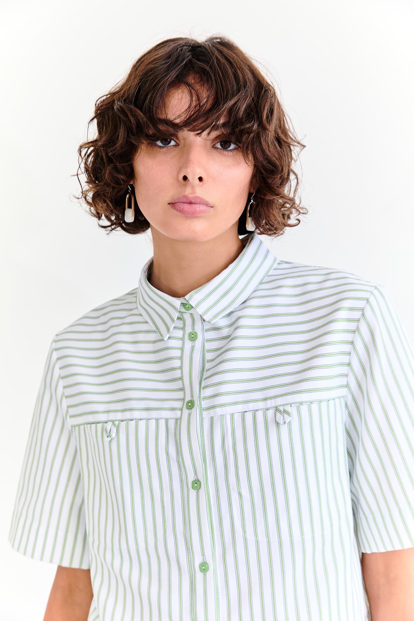 Lola Crop Shirt - Pistachio Stripe
