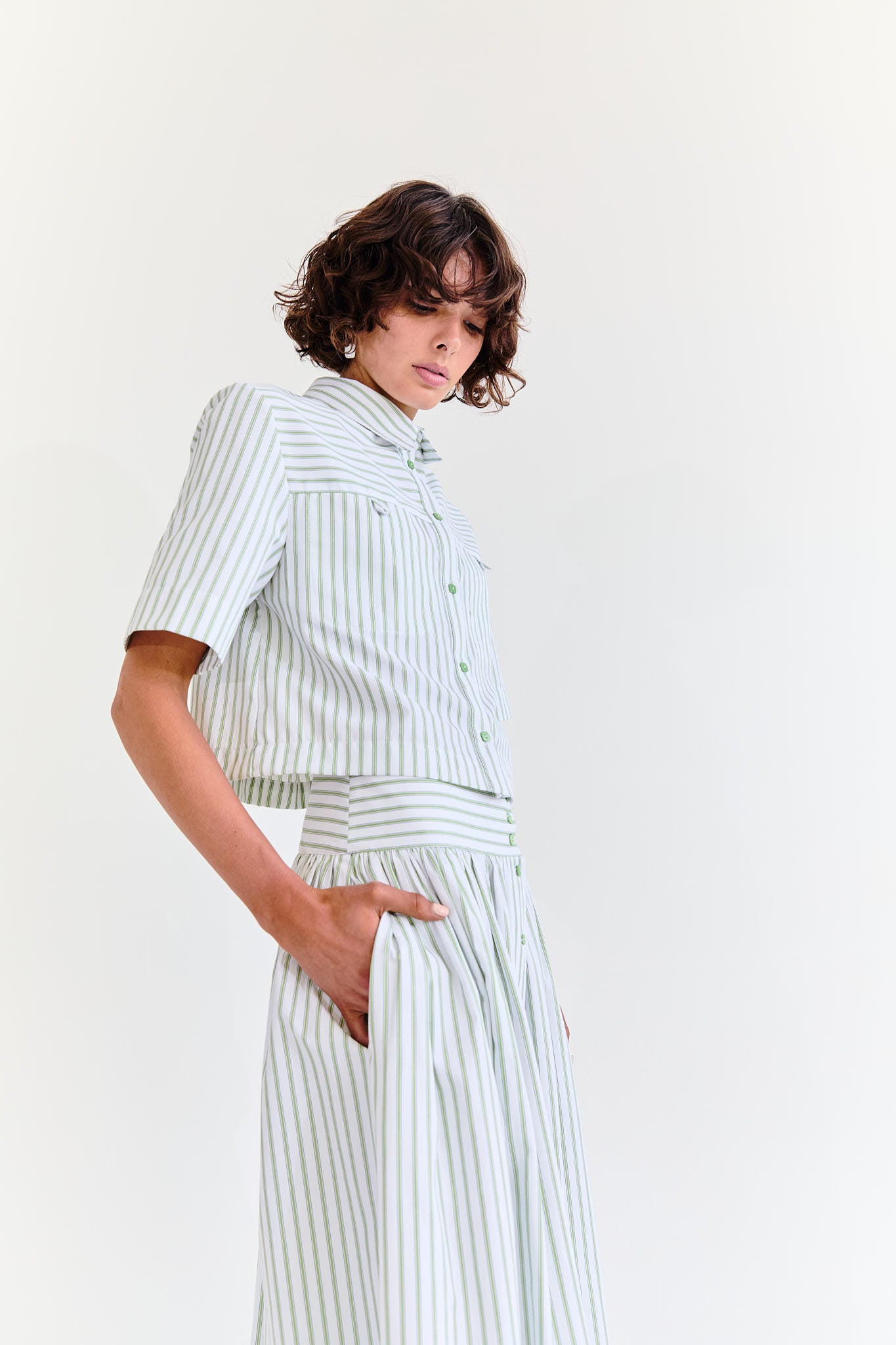 Lola Crop Shirt - Pistachio Stripe